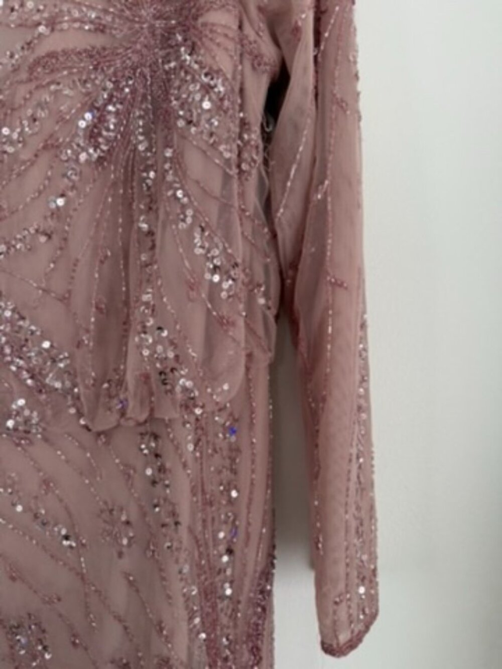 $650 | Oleg Cassini Blush Beaded Sequin Gown Formal Maxi Dress Size 16 - Picture 4 of 7